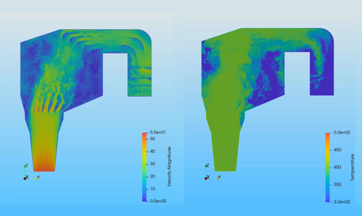 1.4亿求解点，50米复杂烟道流动高解析度仿真